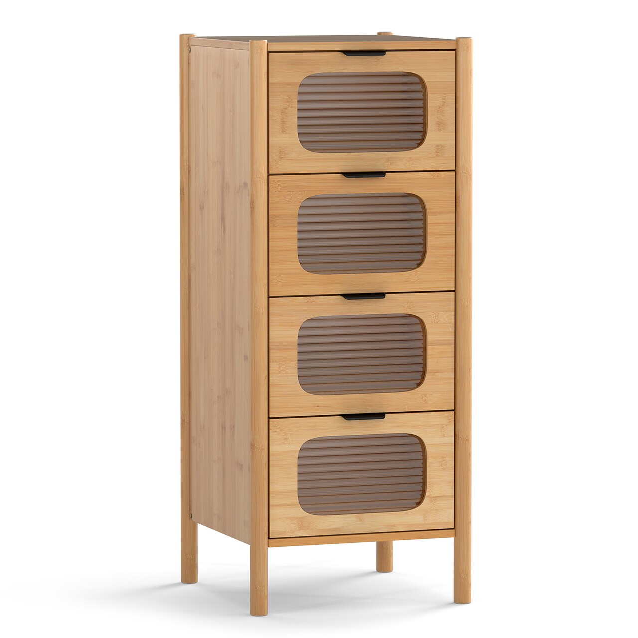 Natural Wicker Storage Cabinet with Tempered Glass Drawers and Soft-Close Slides